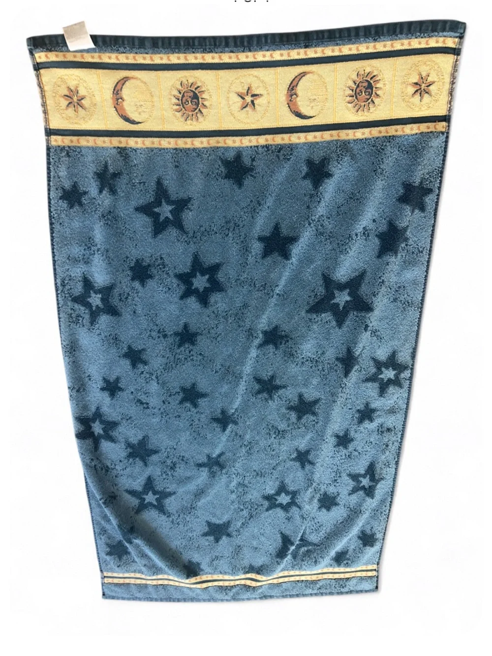 Celestial Star Navy Bath Towel with Sun & Moon Border